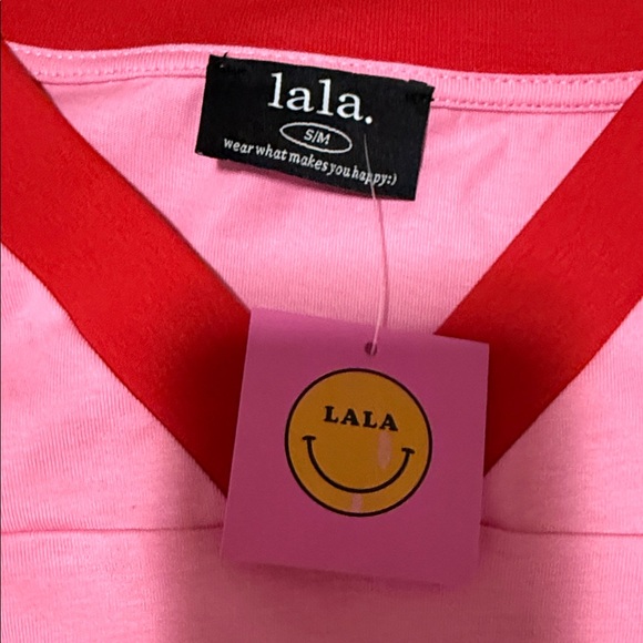 Dressed in LALA Pink and Red V-Neck Top - Picture 2 of 3